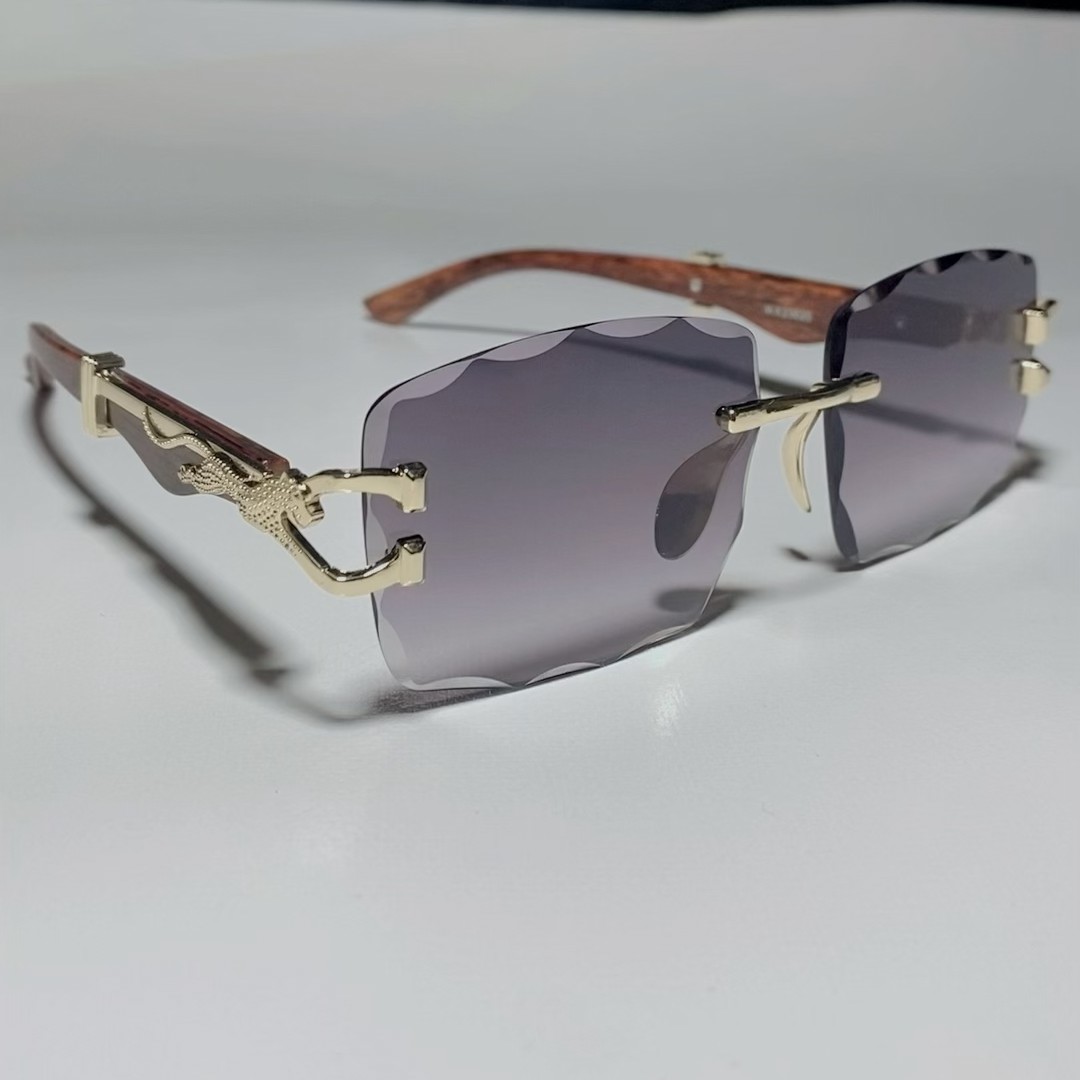 Rimless Square Sunglasses with Decorative Metal Temples