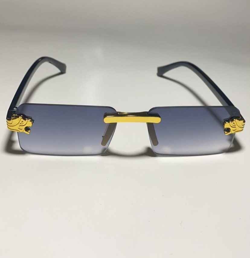 Rimless Rectangular Sunglasses with Gold Accent Bridge - Image 2
