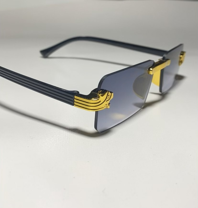 Rimless Rectangular Sunglasses with Gold Accent Bridge